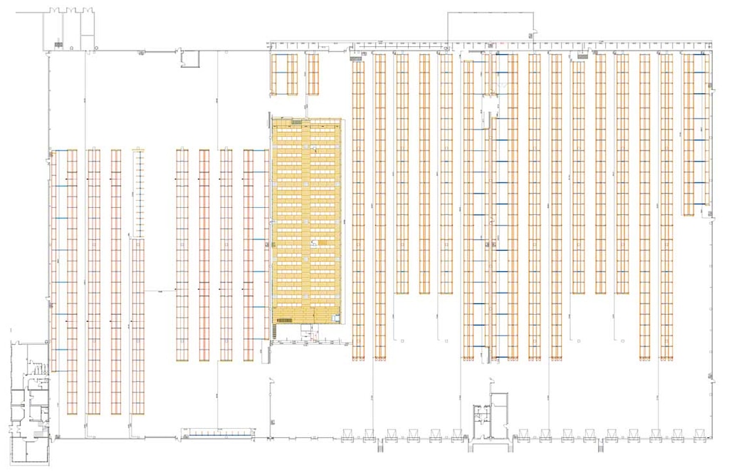 ‘Layout’ de una bodega sectorizada con zona de almacenaje, picking y estanterías cantilever ‘Layout’ de una bodega sectorizada con zona de almacenaje, picking y estanterías cantilever