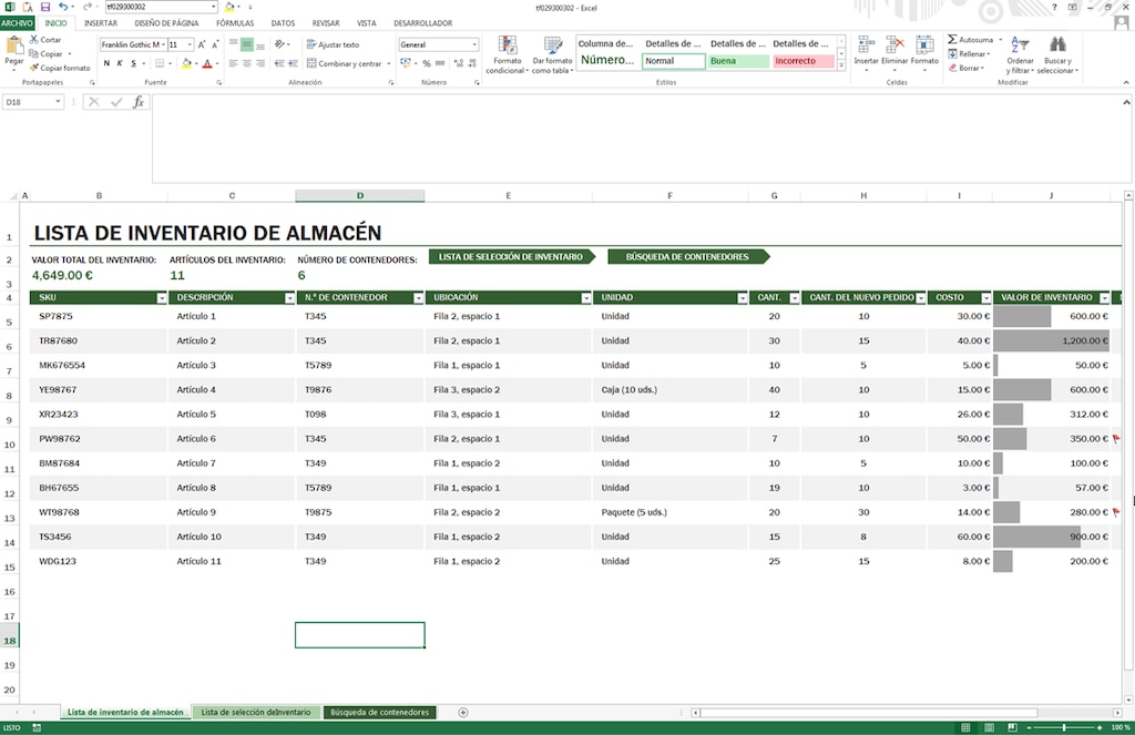 El control de stock en Excel implica una gestión manual de la entrada y salida de referencias en el almacén