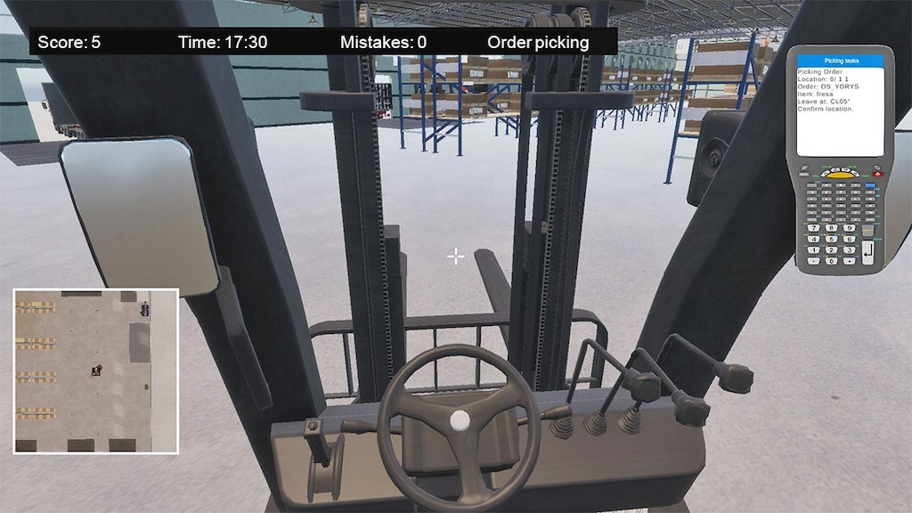 A los jugadores de WarehouseGame Training se les enseña a manipular montacargas