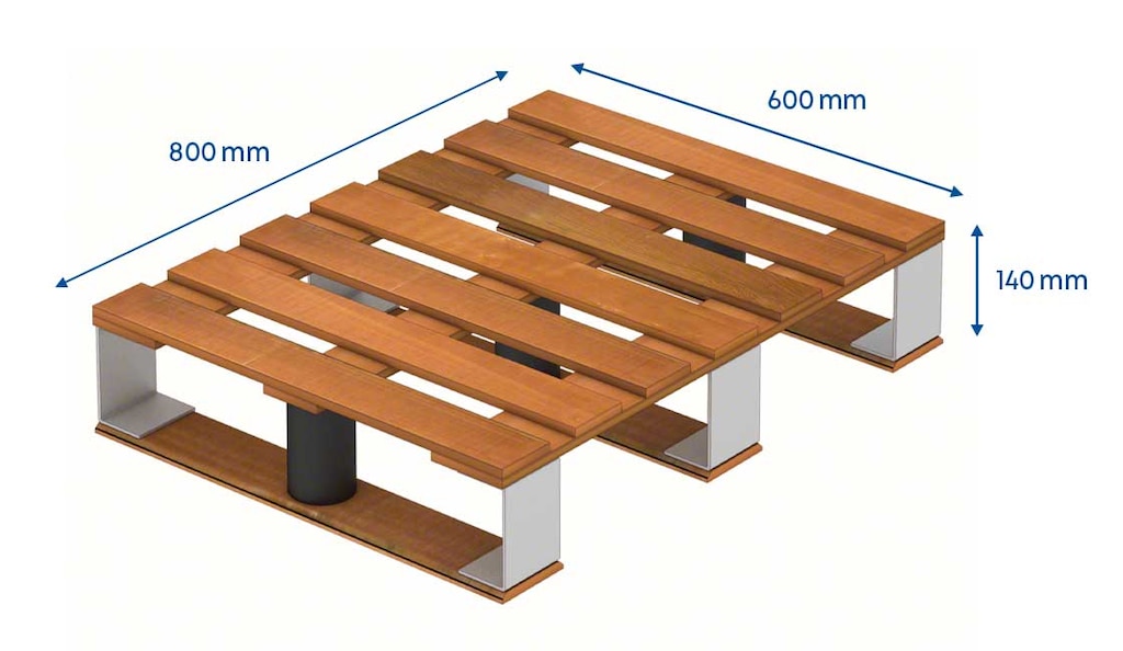 Las medias estibas miden 600 x 800 mm, equivalentes a la mitad de la superficie de una estiba europea